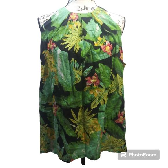 Nicole Miller Tops - Nicole Miller Linen Tropical Print Sleeveless Casual Vacation Top Size L